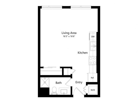 Floor plan for studio, 1 bath, 446 sqft